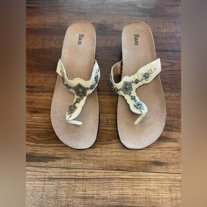 Bass Cream Thong Sandals with Turquoise Accents